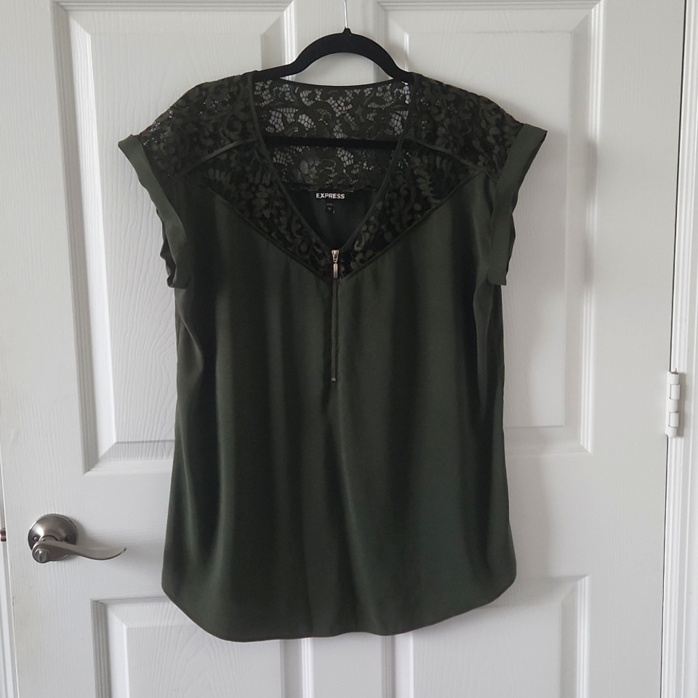 Express Green Zip Up Blouse Large